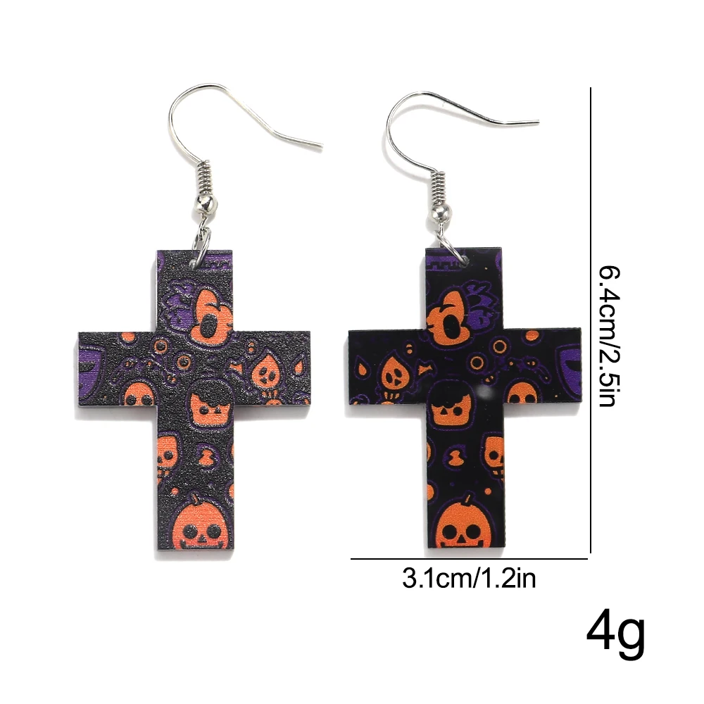 Creative Acrylic Ghost Bat Pumpkin Skull Cross Dangle Earrings Long Drop Earrings for Women 2026 Halloween Jewelry Accessory