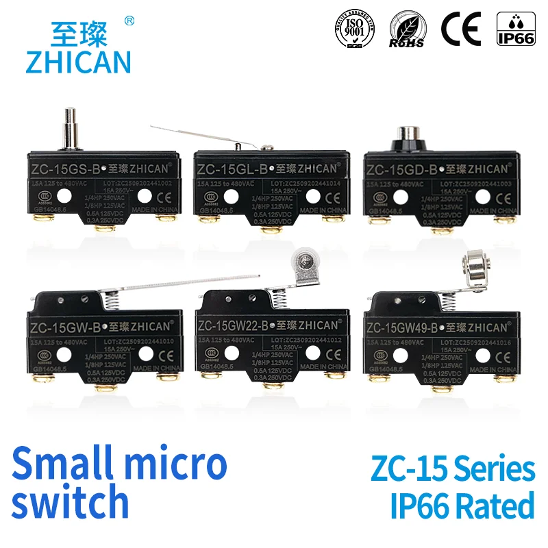 

Концевой выключатель хода, серебряный контакт, один открытый, один закрытый Z-15GQ22/15GW21/15HW54-B, короткий поворотный стержень, водонепроницаемый микропереключатель