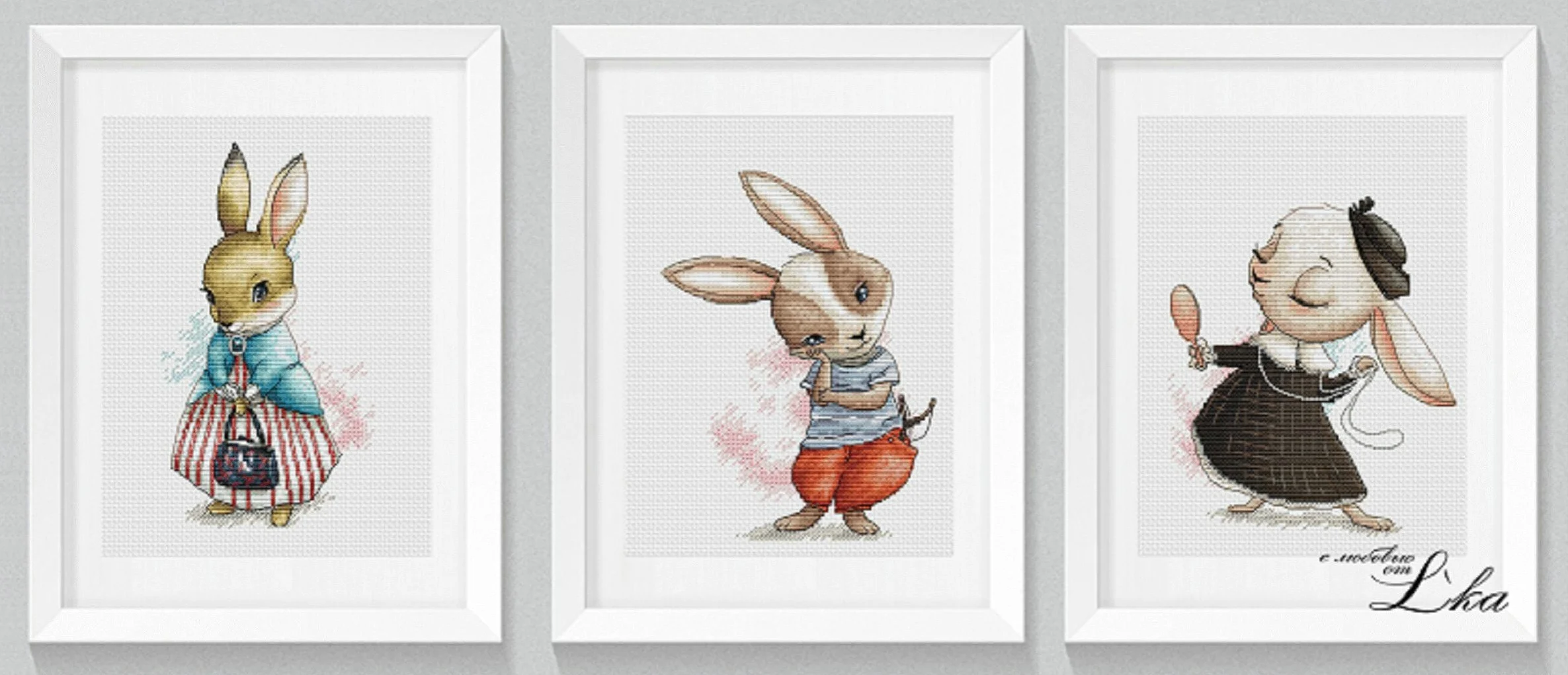 Jakość Piękne zestawy do haftu krzyżykowego Haftowana dekoracja domu Trzy małe króliki