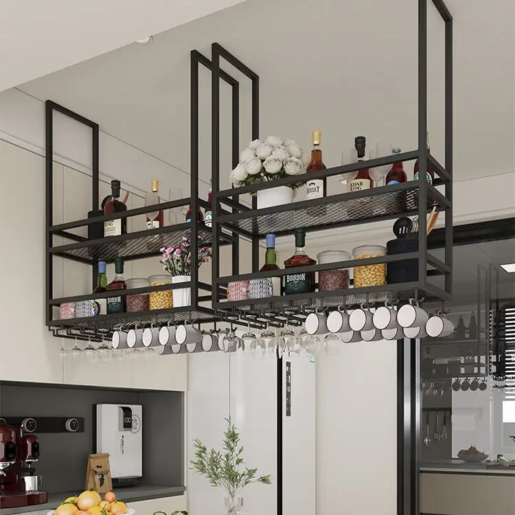 One-word rack upside down goblet bar hanging wine rack cabinet bar table decorative hanger household solid wood ceiling crane