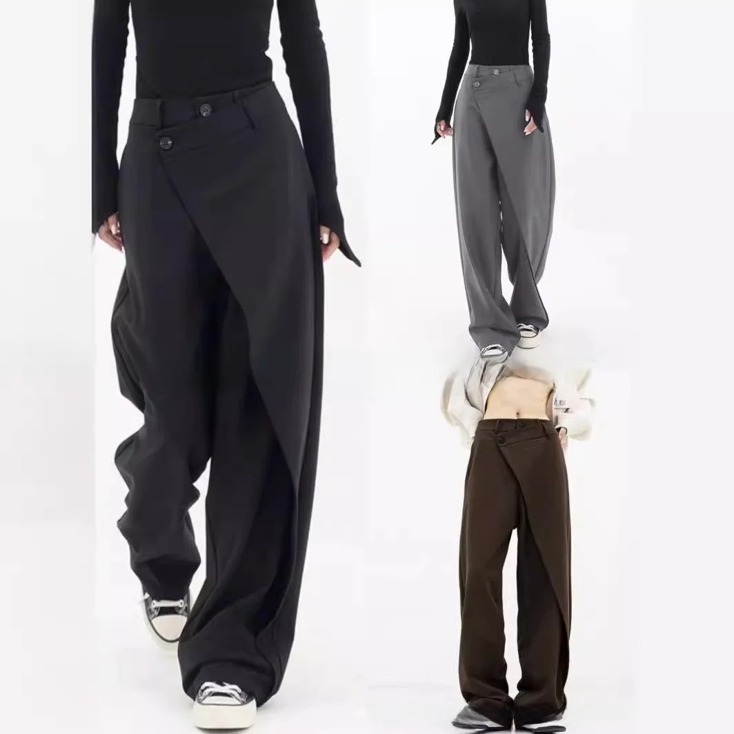 

Асимметричные широкие брюки свободного кроя в британском стиле, повседневные, для женщин, из полиэстера, с завышенной талией