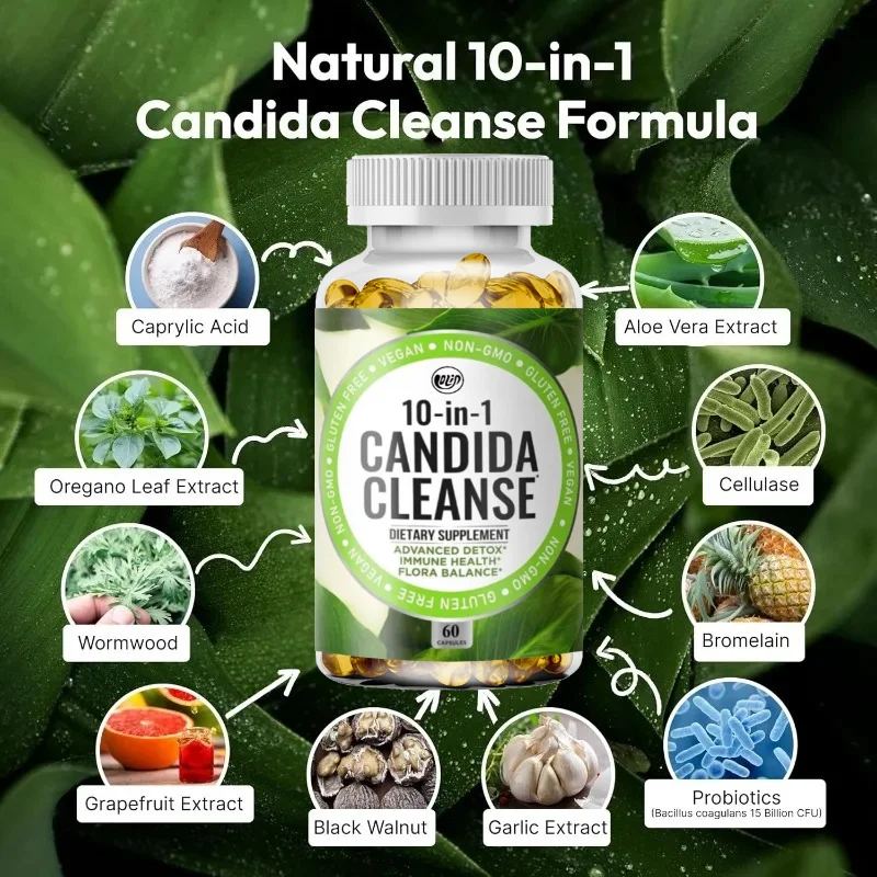 Candida Cleansing Capsules Containing Octanoic Acid Probiotics Complex - Immune Intestinal Health Support