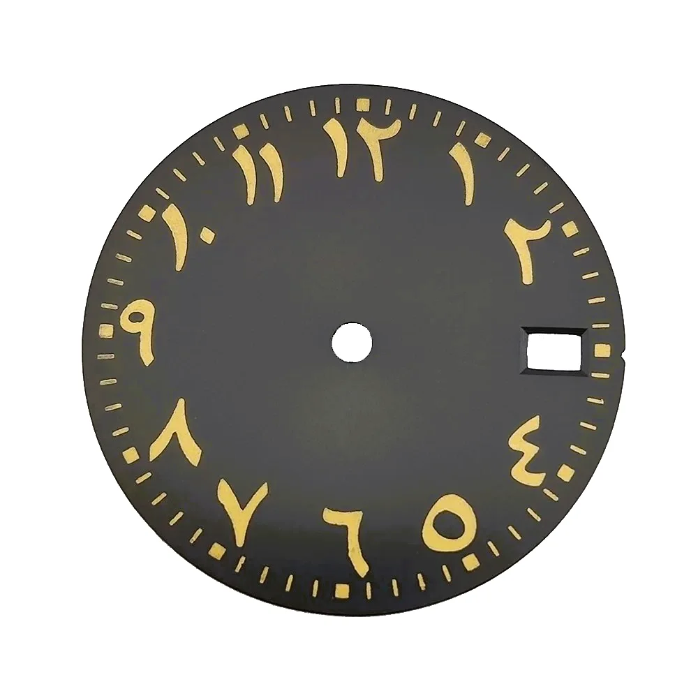 Esfera de reloj con números árabes para NH34, NH35A, NH36, movimiento automático, cara estéril, calendario único, logotipo personalizado, 28,5mm