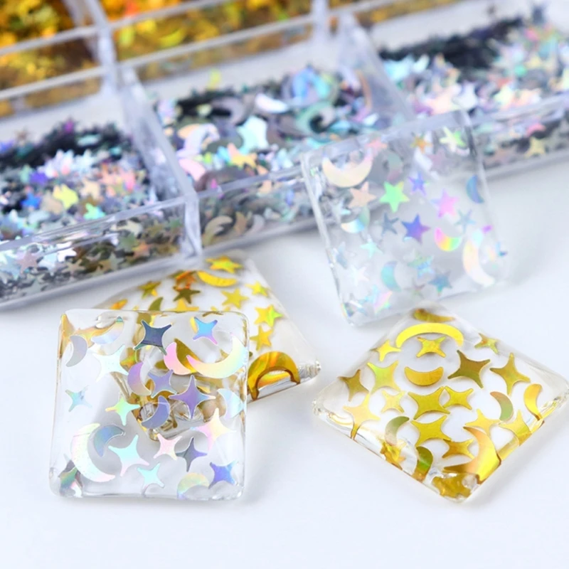 S1Y1 6 Grid Mix Color Small Moon Star Glitter Filling For DIY Epoxy Resin UV Resin Jewelry Making Decoration Supplies