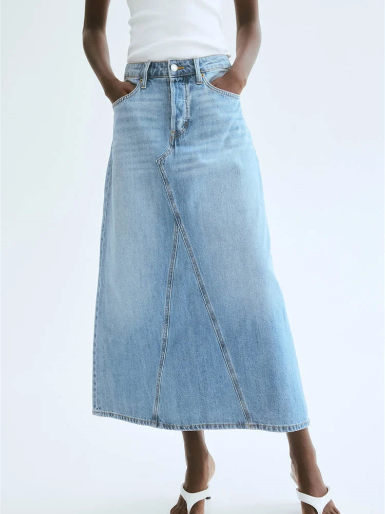 

High Waist Midi A-Line Denim Skirt Faionable Casual Summer New Women's Clothing Versatile High Waist Midi Skirt