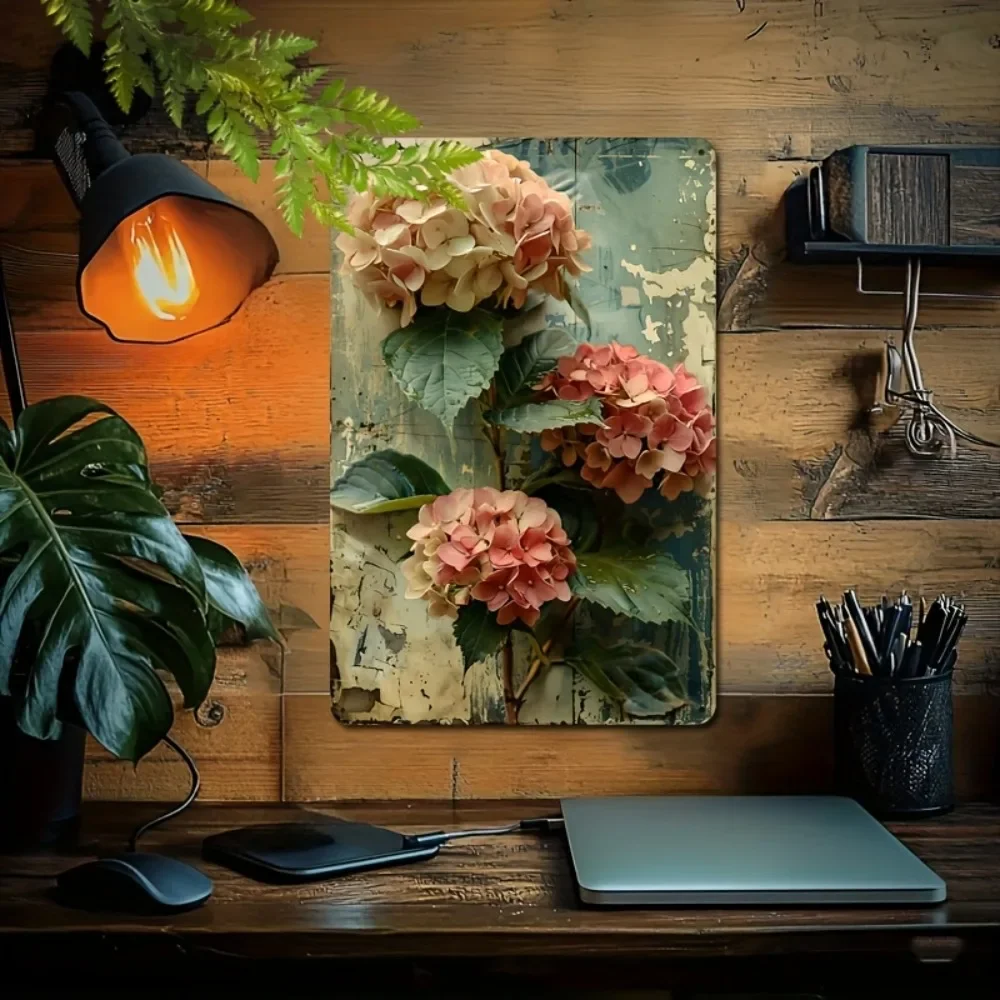 Vintage Hydrangea Floral Iron Metal Tin Sign 8x12inch Rustic Wall Decor Plaque for Home Cafe