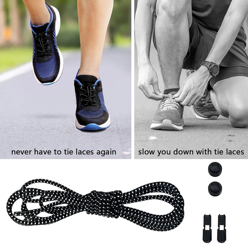 WRELS Reflective Circular Elastic Shoe laces No Tie Shoelaces Metal Lock Lazy Laces for Kids and Adult One size fits all shoe