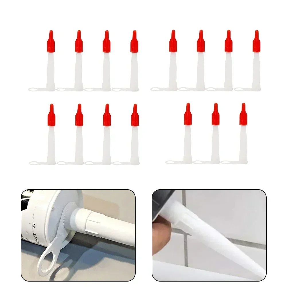 15set Silicone Tube Nozzle Cap Replacement Tips Caulk With Red Nozzle Cartridge Spare 10.5cm Length Resealable Tube Spout Cap