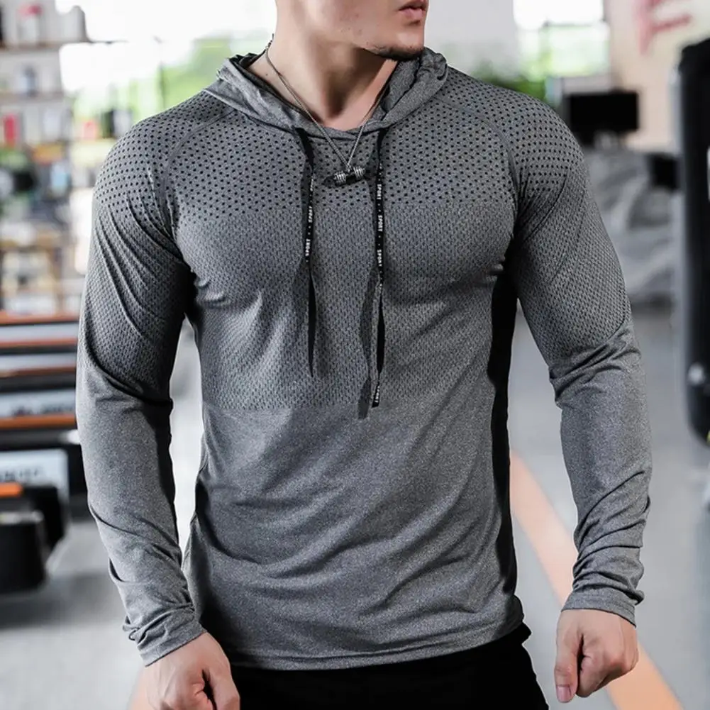 

Men Track Top Men's Drawstring Hooded Long Sleeve Sport Top with Slim Fit High Elasticity for Jogging Training in Summer Spring