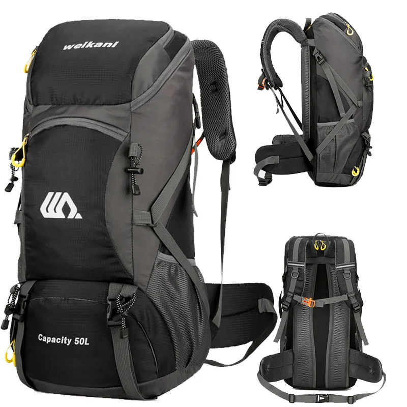 best 50 litre travel backpack Loowoko 50L Hiking with Rain Cover for Both Men and Women The backpack features a spacious main compartment with several internal zip pockets for good organization WILDQUEST-50 Rucksack - HUNTER GREEN