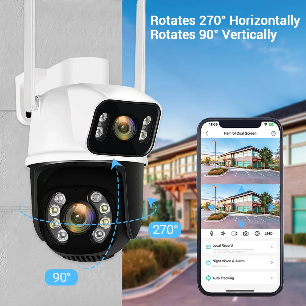 8MP 4K Dual Lens Wifi PTZ Camera Smart Home Night Vision Dual Screen Outdoor 6MP Security Protection CCTV IP Camera ICSEE APP