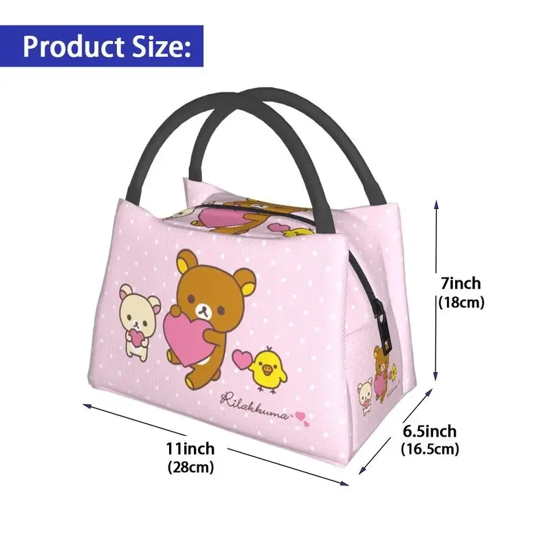 Kawaii Cartoon Bear Rilakkuma Thermal Insulated Lunch Bag Women Portable Lunch Container for Work Travel Meal Food Box