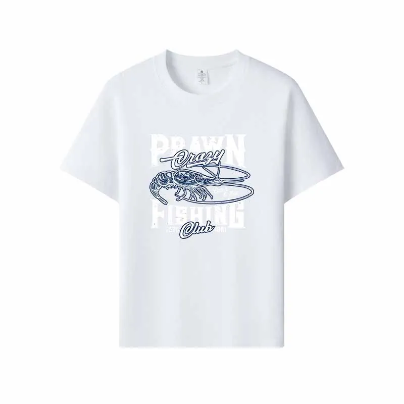 camiseta-masculina-prawn-crazy-fishing-club-estilo-retro-costeiro-tecido-macio-ajuste-solto-e-confortavel