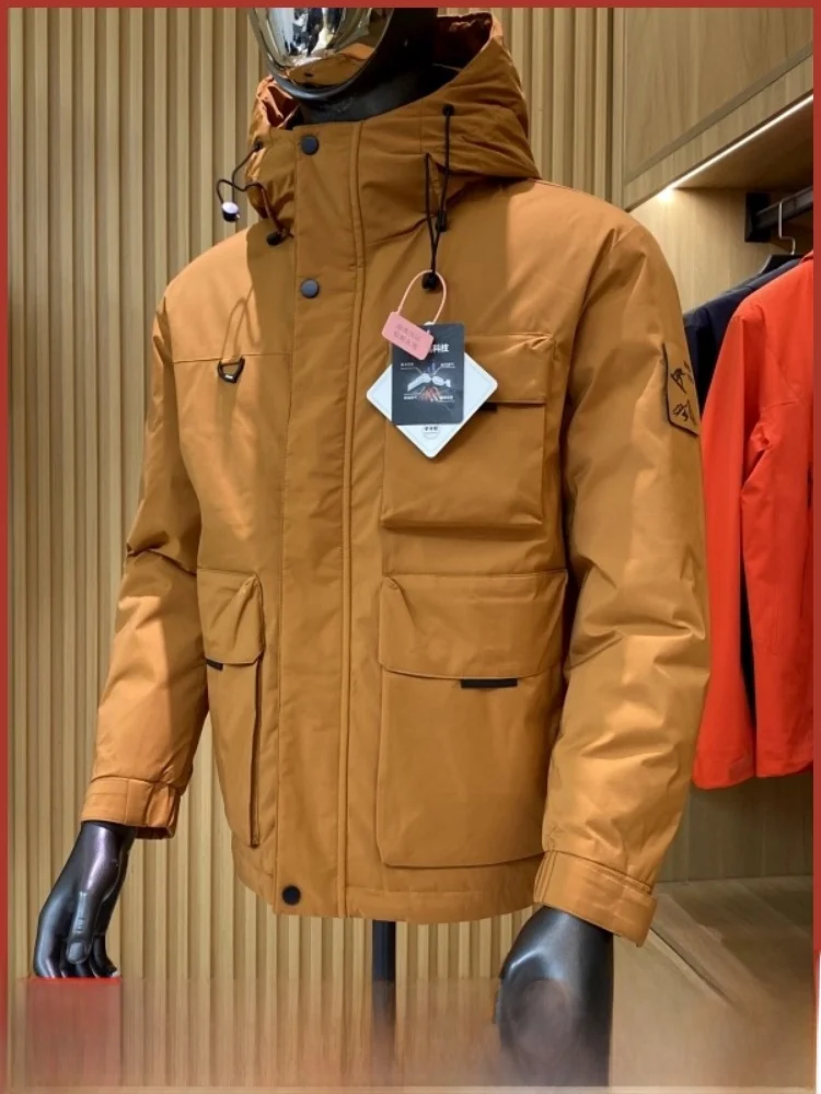 

Outdoor Men's Du down Jaet Hooded Warmth 90% Filling Polyester Fiber Windproof 3D Design Zipper Sle Thiened Casual Wear