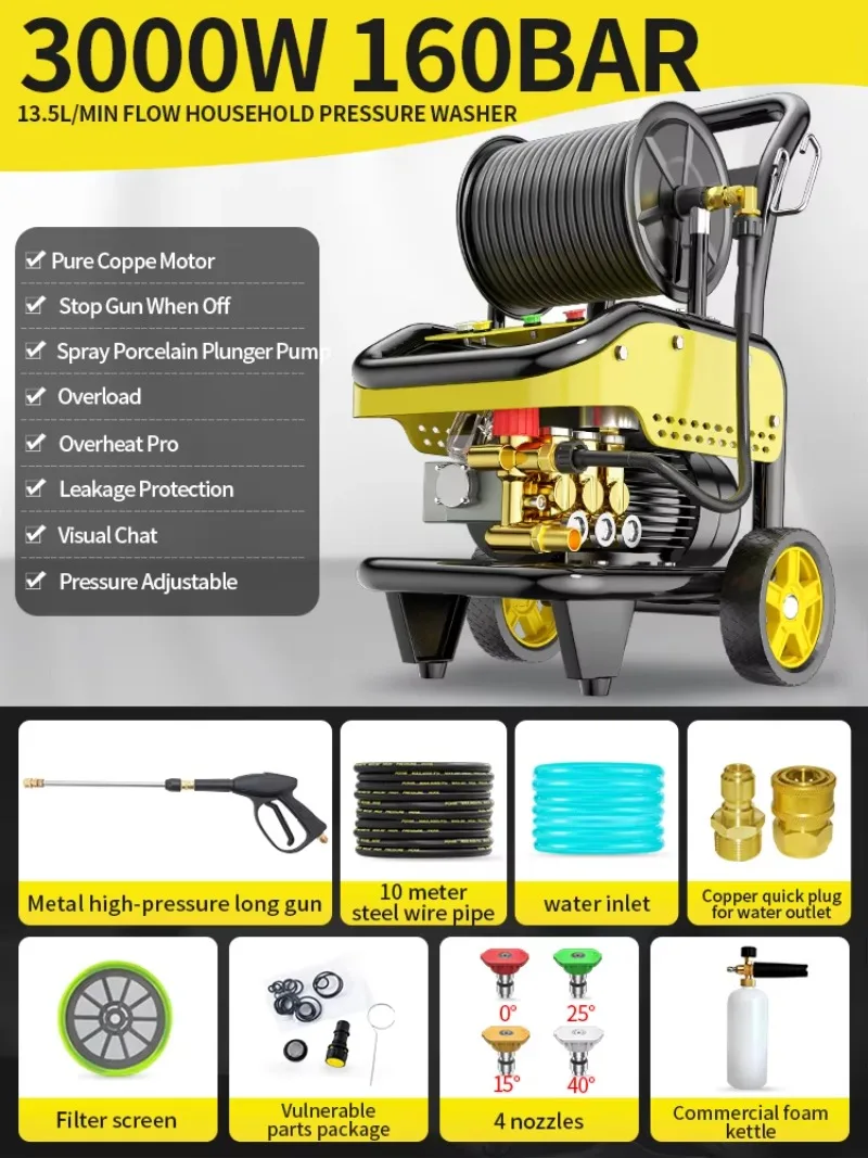 160bar Commercial Construction Industry Mobile Pressure Washer Foam Car Washing Machine for High Pressure Clean Electric Cleaner