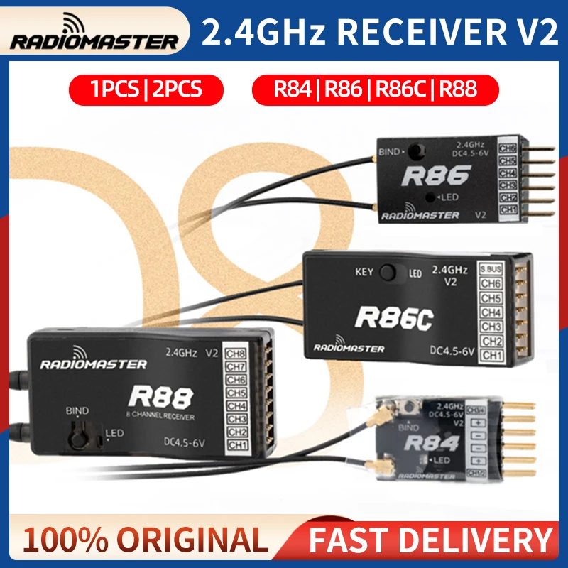 1/2PCS Radiomaster R84 R86 R86C R88 V2 2.4GHz Receiver 4CH/6CH/8CH D8 D16 SFHSS Compatible PWM SBUS 2.4G RX For RC FPV Drone