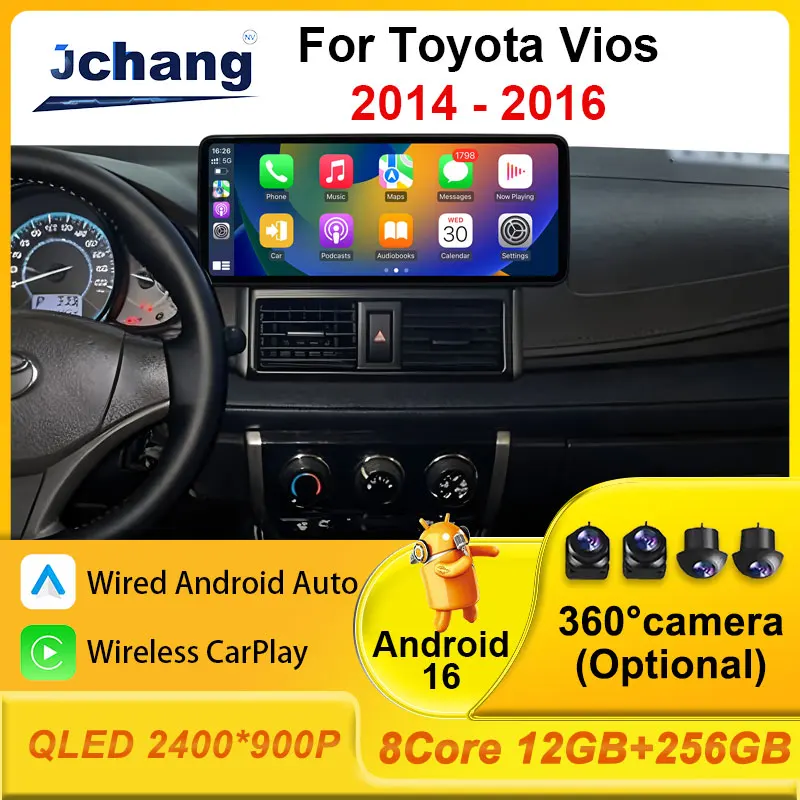 

Автомагнитола 2 DIN для Toyota Vios 2014-2016 с GPS, мультимедиа, Wi-Fi, 4G, Bluetooth, CarPlay, 2K QLED, стереоплеер, головное устройство