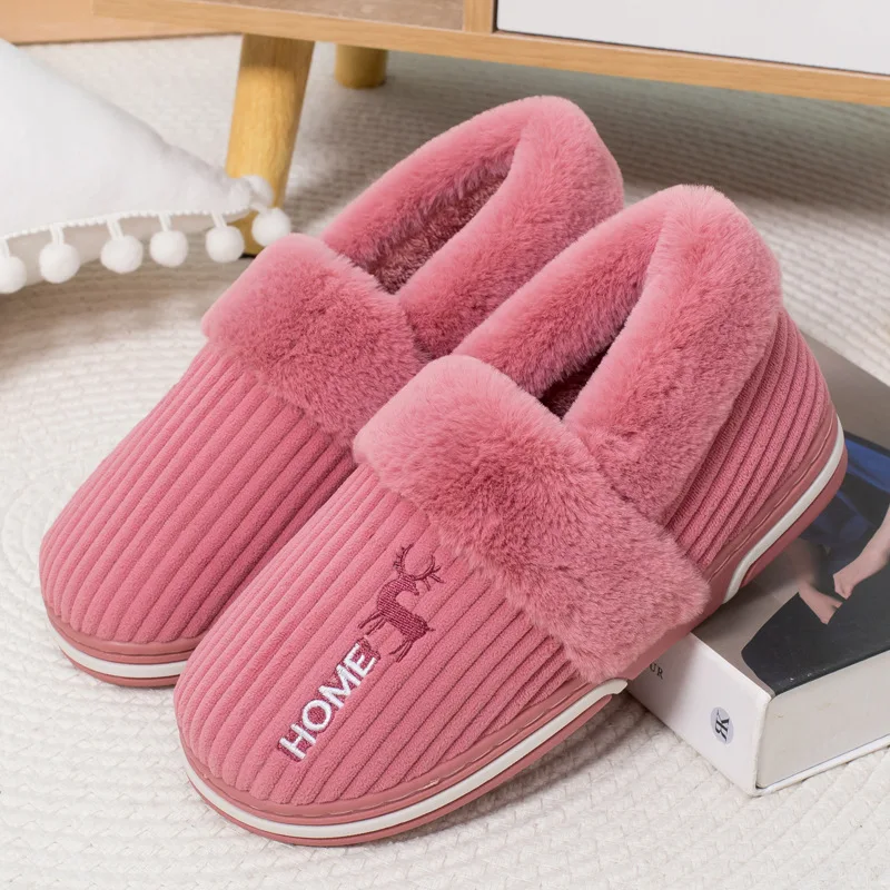 Gacimy Warm Cotton Slippers For Women Winter Indoor Soft Flats Shoes Couple Casual Anti-Slip Home Slides Fashion Furry Slippers