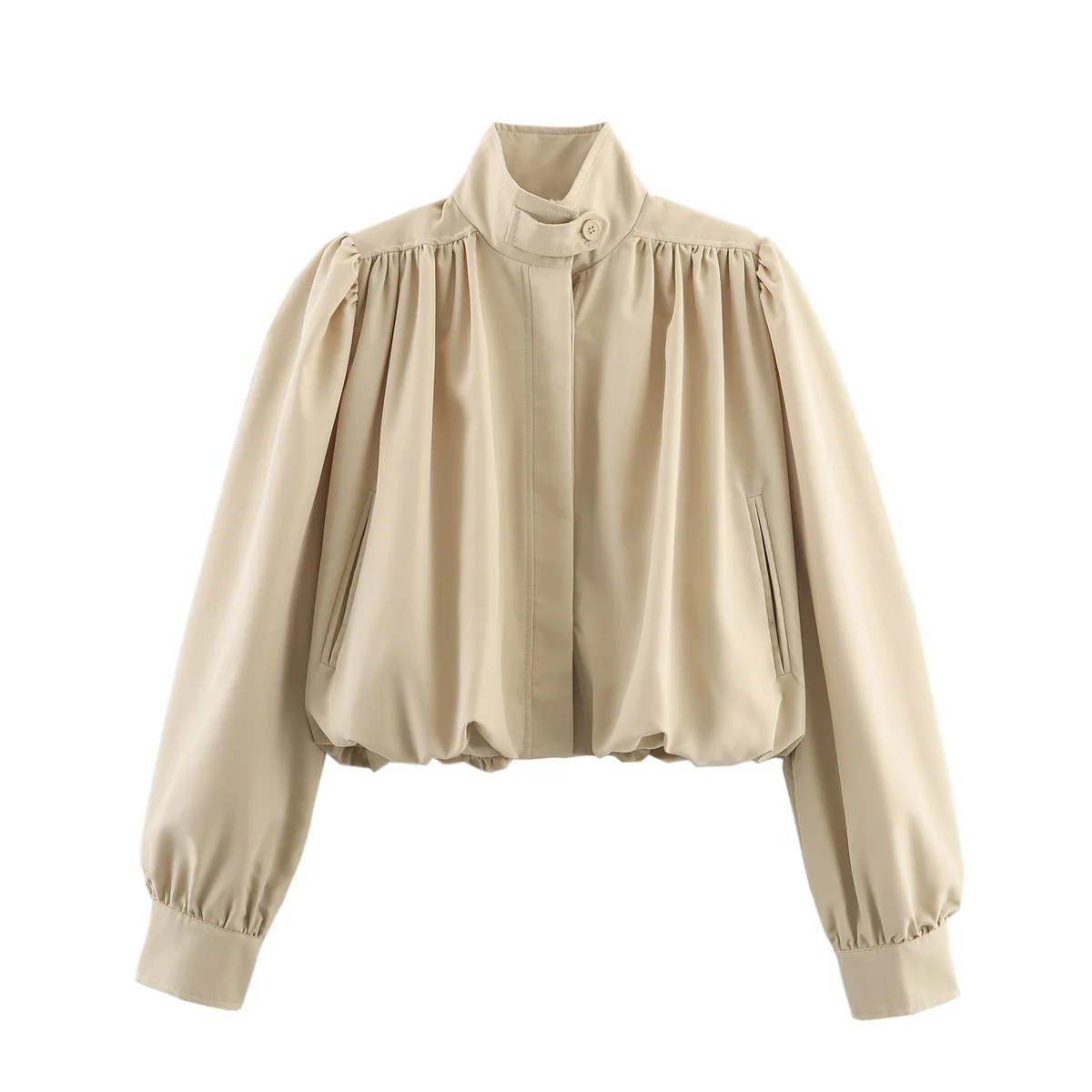 Zevity Vrouwen High Street Pleats Ontwerp Solid Chic Korte Jas Dames Retro Lange Mouw Casual Jas Dameskleding Tops CT9530
