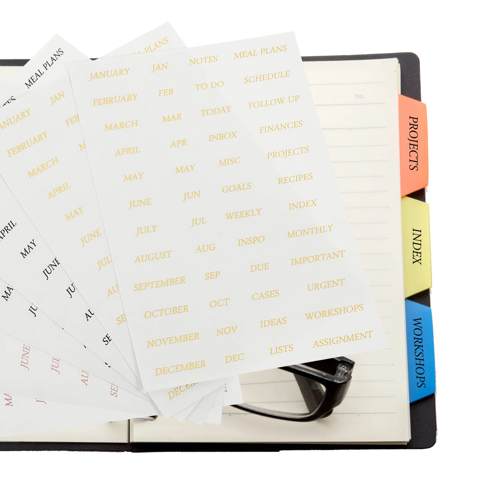 

6 Sheets Gold Stamping Stickers English Word Stickers for Scrapbook Monthly Planner Diary Journaling DIY Craft Decoration