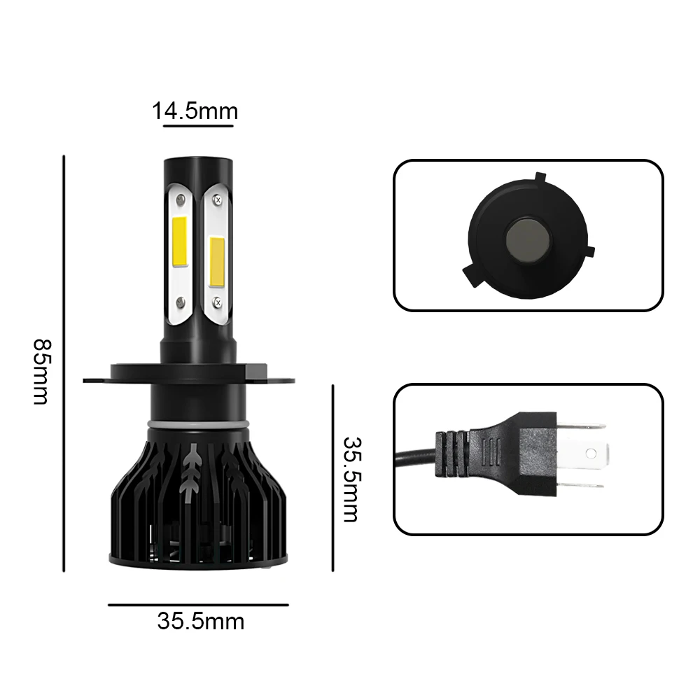 2Pcs LED Headlight H4 Car Light 6000K High Low Beam Bulbs Kit For Toyota Yaris 2015-2019 2007 2008 2009 2010 2011 2012 2013 2014