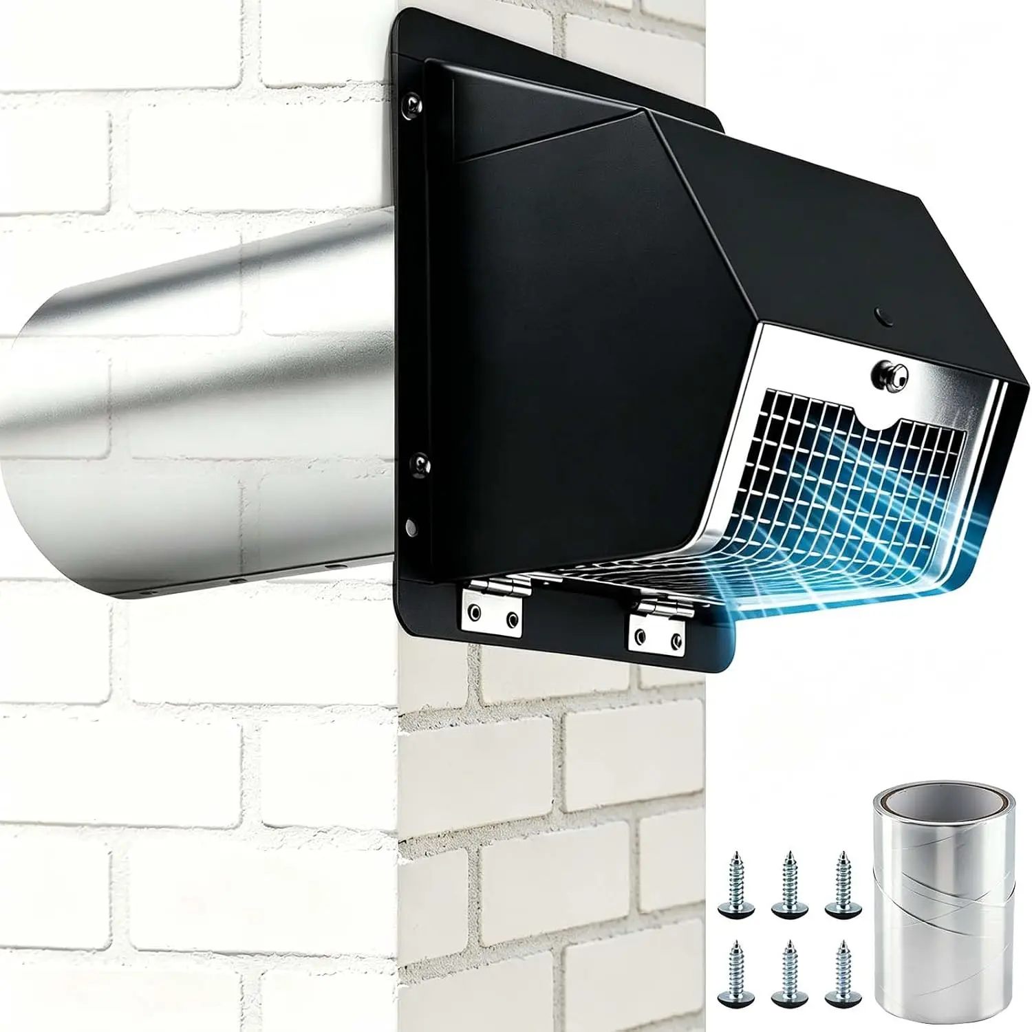 6 Inch Dryer Vent Cover Outside,Hooded Wall Vent with Screen and Damper,Exterior Exhaust Outdoor Dryer Vent for Laundry,Bathroom