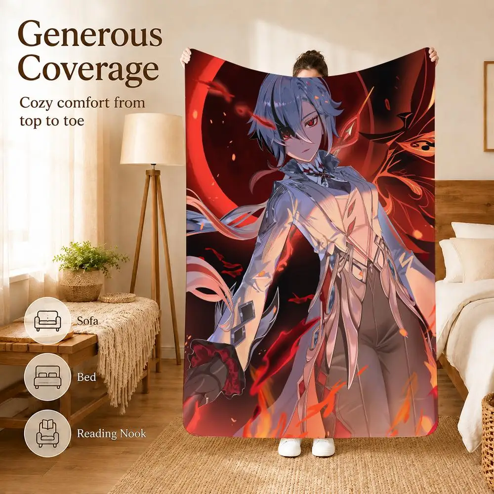 Genshin Impact Arlecchino Elegant Throw Ultra Soft Summer Flannel Throw Blanket for Couch, Bed, Office & Travel