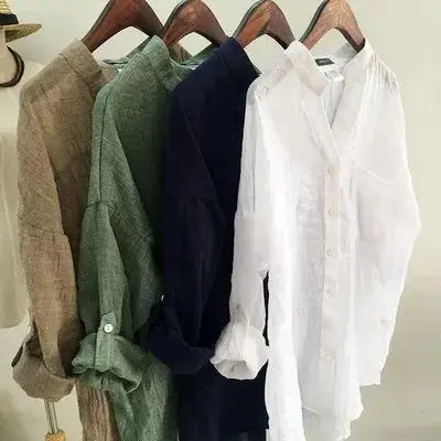 Ele Vintage Sottile Cotone Lino Protezione Solare irt Donna Lungo Sve Confortevole Traspirante Faionable Casual irt