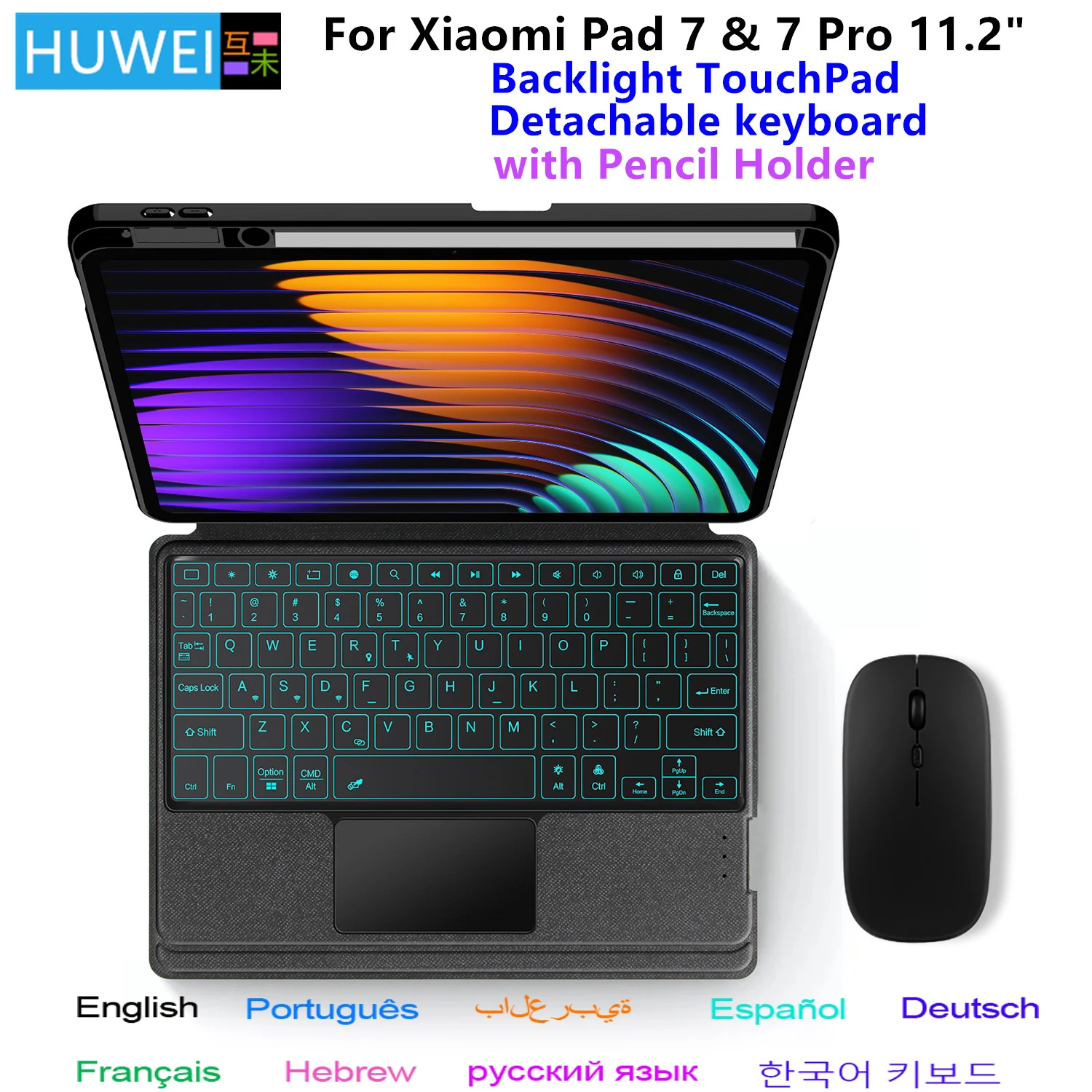 HUWEI clavier magique détachable pour Xiaomi Pad 7 étui porte-crayons pour Xiaomi Pad 7 Pro Mi Pad 7 2024 11.2 "étui pour tablette
