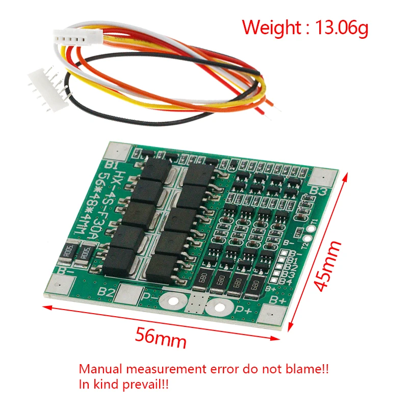 1PCS 4S 30A 16.8V Lithium ion Lithium protection board Balanced integrated circuit 18650 battery BMS Packaging PCB Green