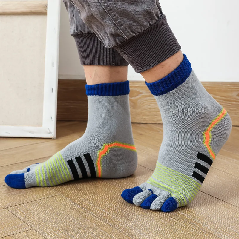 5 Pairs Fashion Man Toe Socks Thick Cotton Colorful Five Finger Sock Japanese Style Striped Short Sport Socks with Toes EU39-45