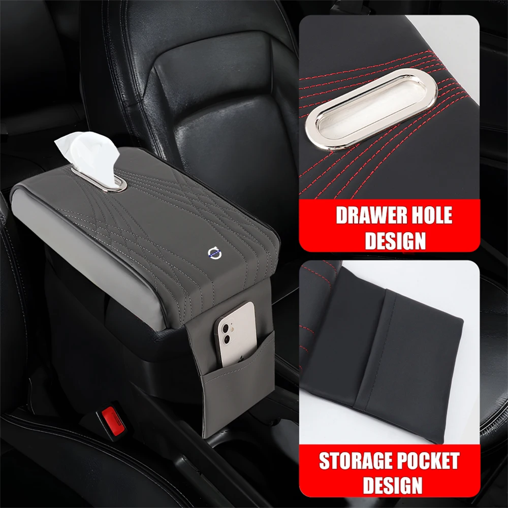 

1PC For Volvo Leather Car Armrest Box Mat Tissue Box Holder Center Console Armrest Protector Cushion storage bag car accessories