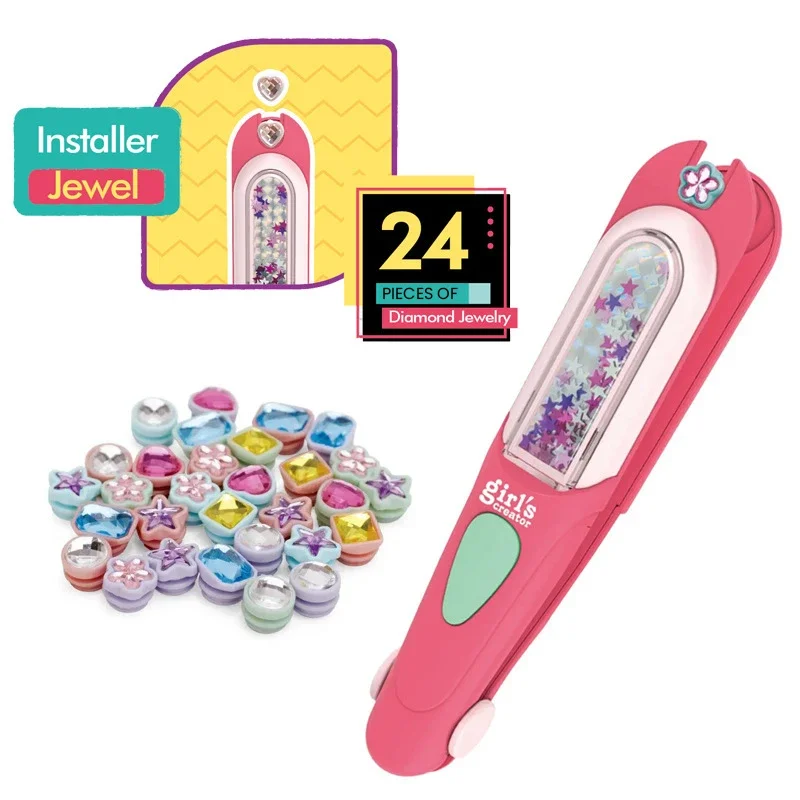 Kit per timbri per gemme per capelli Gioielli per capelli bling per ragazze Giocattoli Strumento per lo styling dei capelli con diamanti brillanti riutilizzabili Fai finta di giocare con il regalo del giocattolo