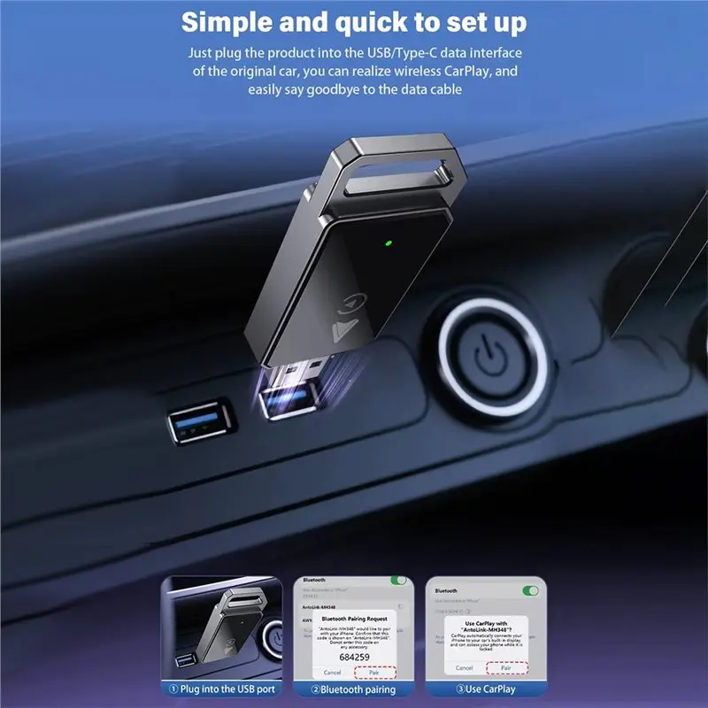 A19Q-Car Wireless Carplay Box Wired To Wireless Dongle Plug&Play Carplay Smart Mini Adapter