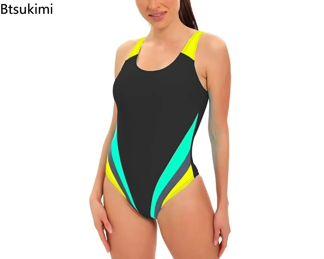 New Women's Sport One-piece Swimsuit Swimwear Beach Swimsuit Women Color Block Bathing Suit Plus Size Bath Suit Surfing Swimsuit