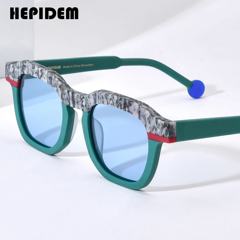 HEPIDEM Acetate Polarized Sunglasses Men Luxury Brand Designer Square Japanese Vintage Big Size High-end Sun Glasses y2k 9364