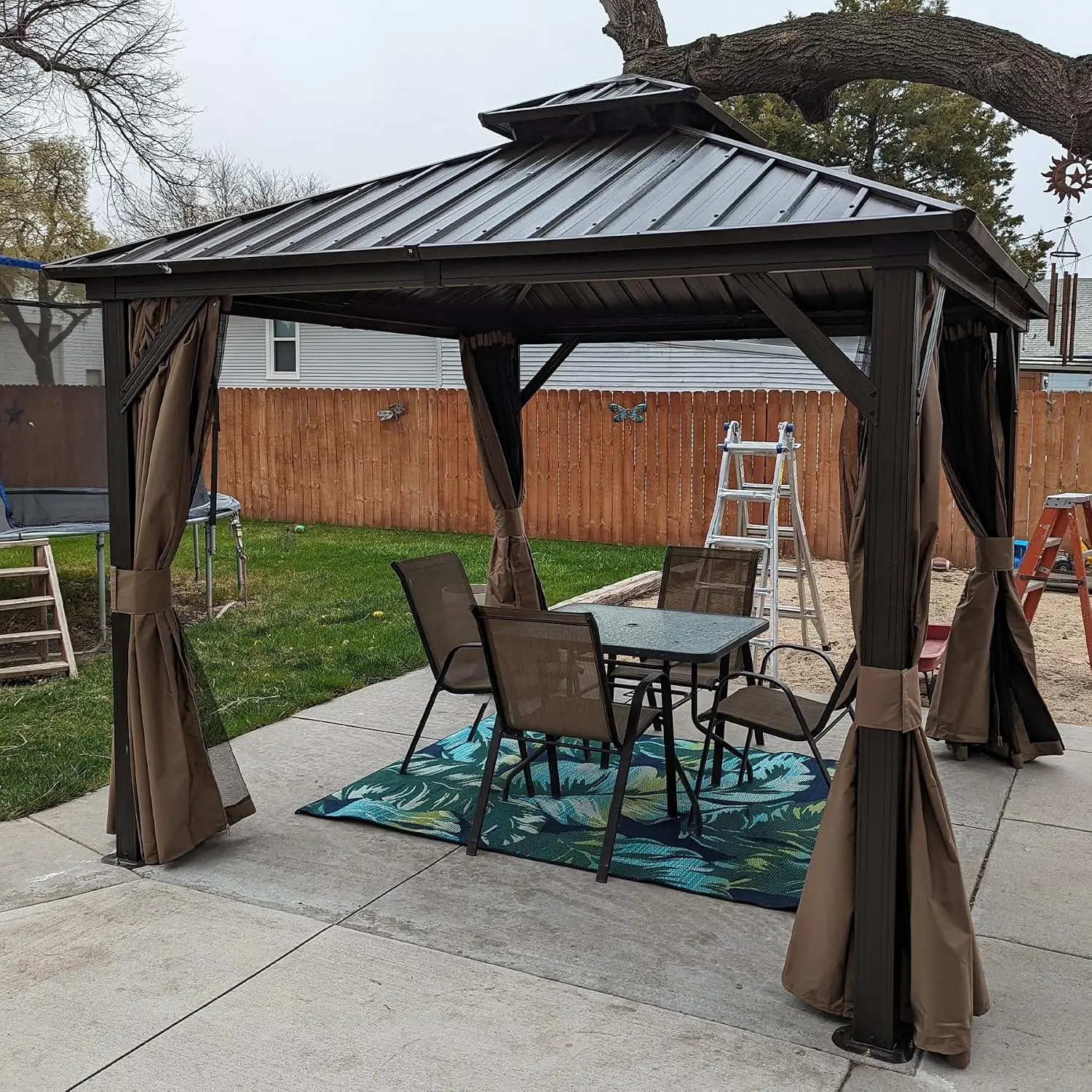 Domi Hardtop Gazebos 10x10FT, Aluminum Metal Gazebo with Galvanized Steel Double Roof Canopy, Curtain and Netting,, Customized