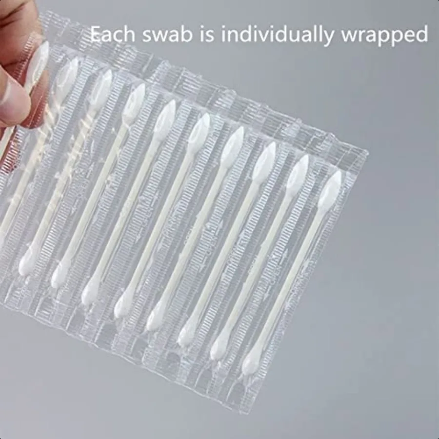 مسحات القطن Q نصائح 100 عدد من براعم القطن الطبيعي ملفوفة بشكل فردي بأطراف مزدوجة من القطن لتنظيف الأذن والعناية بالجمال R