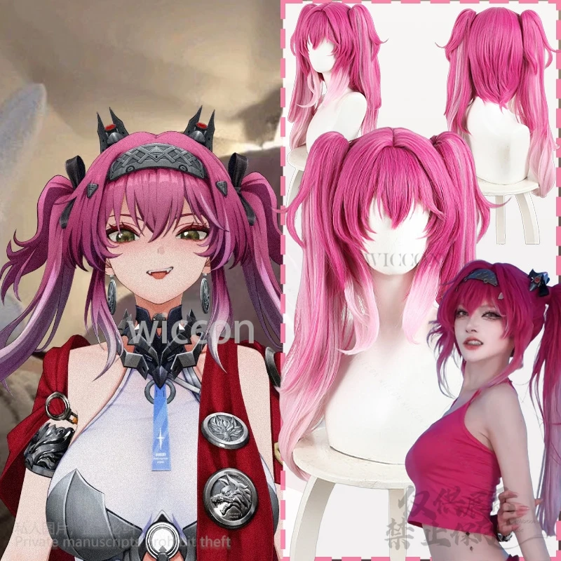 

Lupa Jirai Kei Girls Cosplay Game Wuthering Waves Anime Hot Pink Twin Ponytails Gradient Y2K Hair Halloween Party Cos Customized