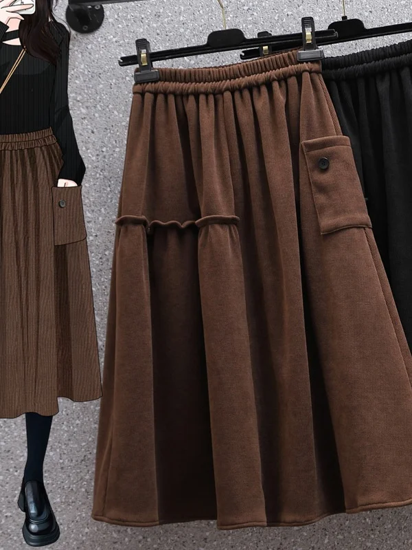 Authentic Thickened Knitted Long A-Line Midi Skirt Loose Fit Autumn Winter New Style Women's Premium Fashion Skirts
