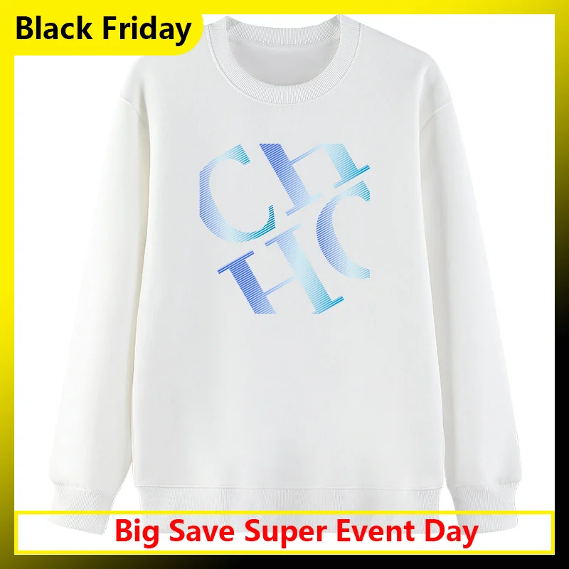 

CH Blue White Gradient Print Sweatshirt Cotton Crewneck Pullover Soft Comfortable Fabric Casual Streetwear Fashion Top