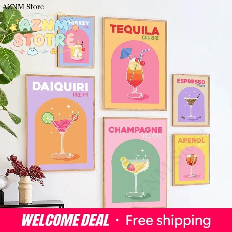 Colorful Cocktail Drink Tequila Sunrise Champagne Poster Prints Canvas Painting Picture Kitchen Home Living Room Decoration
