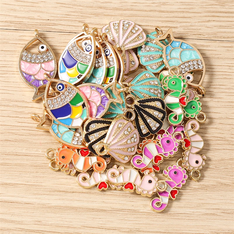 10 Stück niedliche Kristall-Metall-Fisch- und Schildkröten-Anhänger zum Basteln von Ohrringen, Halsketten, Armbändern, DIY-Handarbeiten und Schmuckzubehör – Detail 3