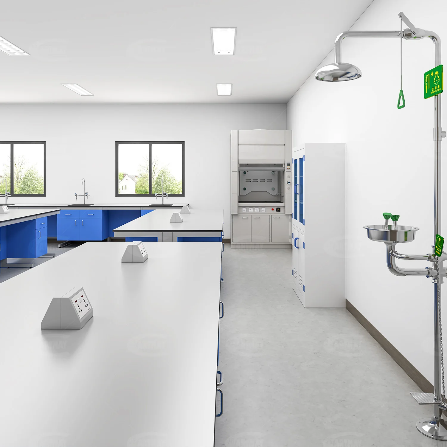 Cartmay Laboratory Furniture Technical Science Lab Work Tables Floor Mounted Steel Lab Benches With Sinks
