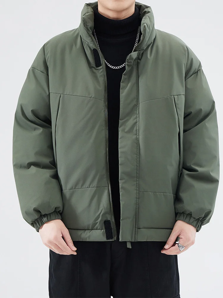 

Модная зимняя утепленная хлопковая куртка-кардиган для мужчин: свободный крой, воротник-стойка, универсальный стиль, модный дизайн