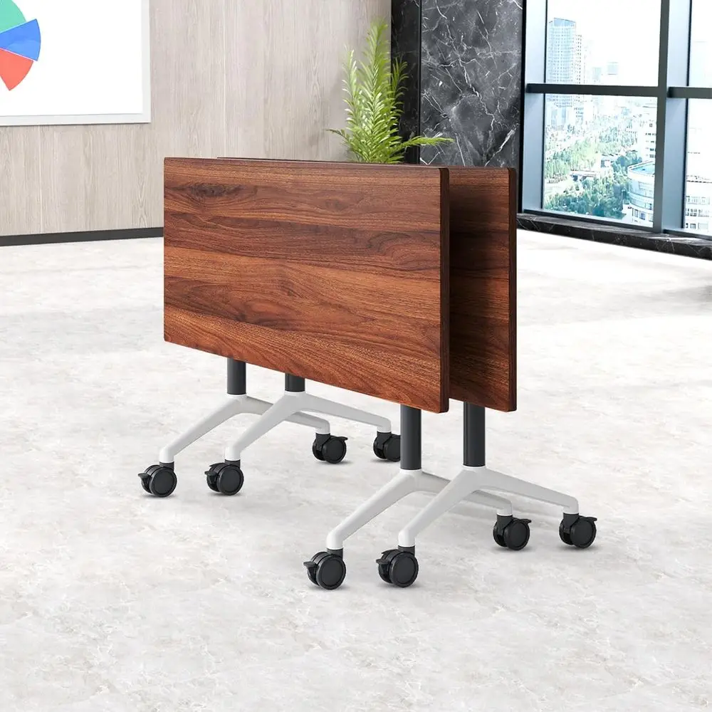 

Wheeled Walnut Seminar Table Length Ideal for Conferences and Training (2pack, Walnut, 55.1in)