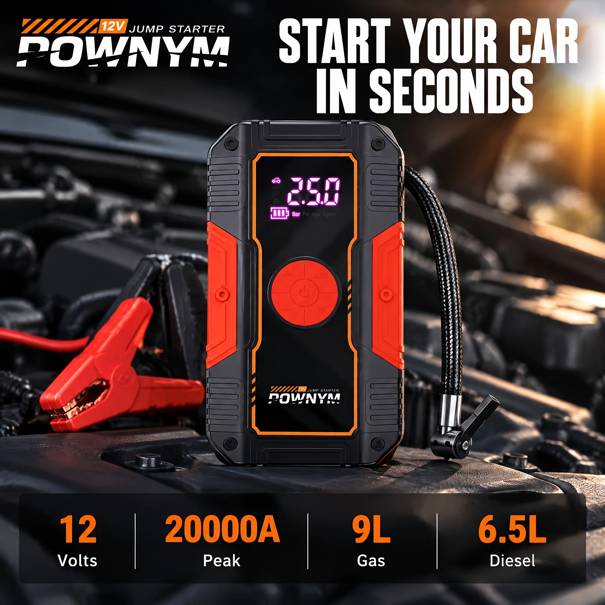 20000A 9-in-1 multifunctional emergency starting power supply with air pump, 150PSL portable car battery starter