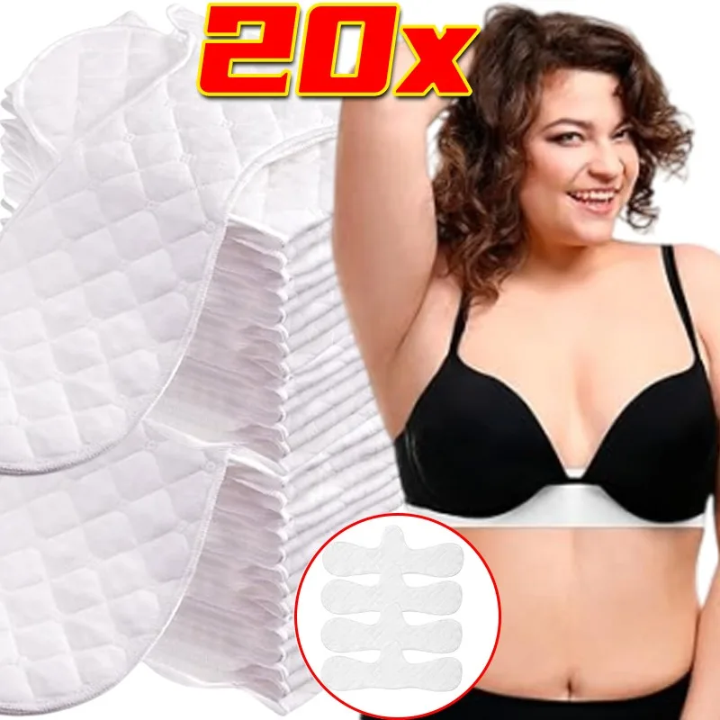 

20pcs Summer Cotton Sweat Absorber Bra Straps Rectangle Under Breast Sweat Pad for Women Washable Bra Pads Liners for Sweating