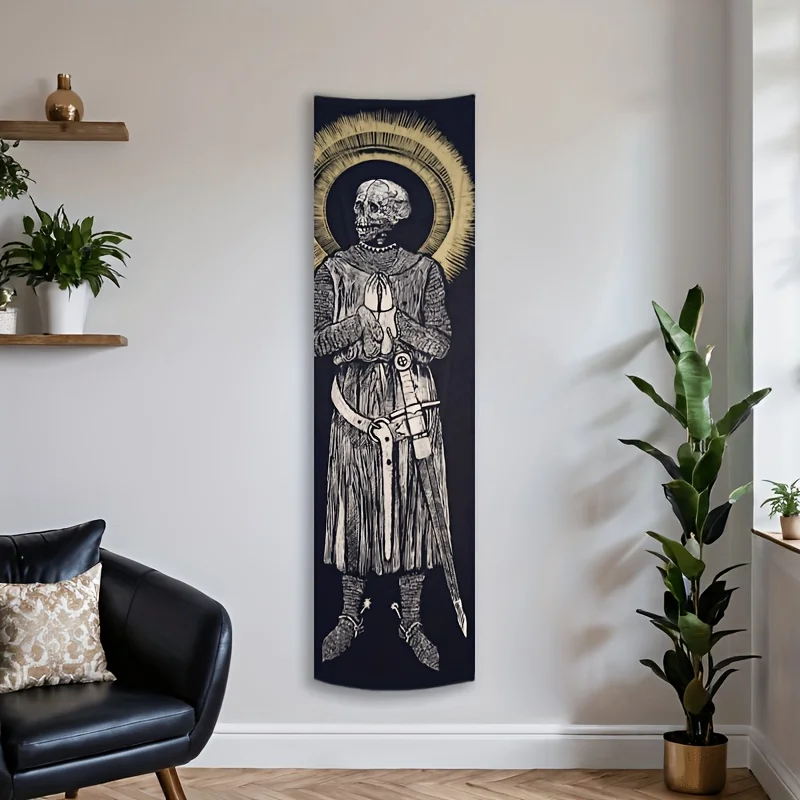 VIKAMA Skeleton Templar Tapestry Retro - Holy Light Prayer Wall Hanging, Medieval Art Cloth, Gothic Bedroom Decor for Men