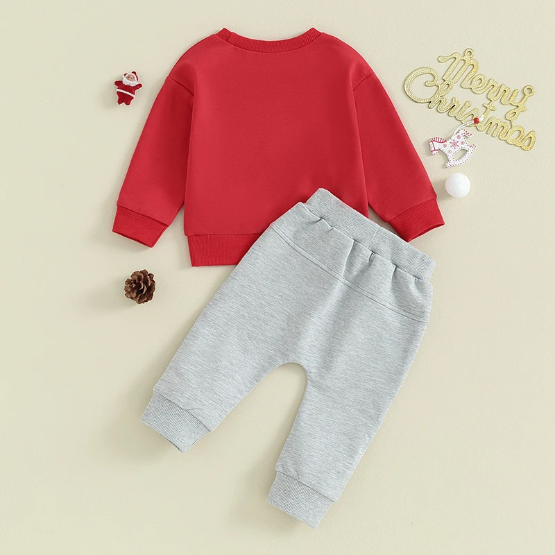 Infant 2-Piece Holiday Ensemble with Festive Santa Design Cozy Long-Sleeve Pullover and Matching Pants for Toddlers